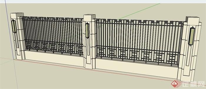 现代铁围栏围墙su模型(3)