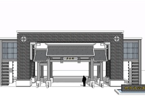 新中式风格商业街大门设计SU(草图大师)模型