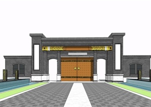 某现代中式风格公馆大门设计SU(草图大师)模型