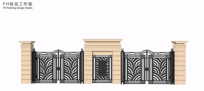 某欧式风格联排别墅庭院大门设计SU模型