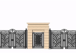 某欧式风格联排别墅庭院大门设计SU(草图大师)模型