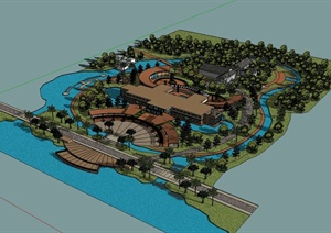 某欧式风格环岛公园景观及部分建筑设计SU(草图大师)模型
