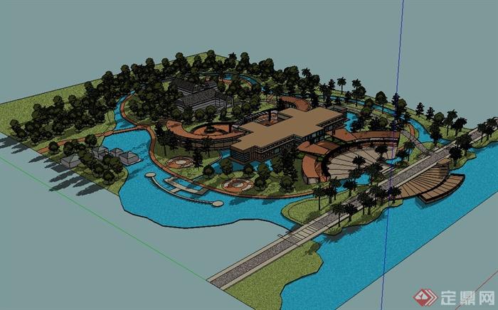 某欧式风格环岛公园景观及部分建筑设计su模型(2)