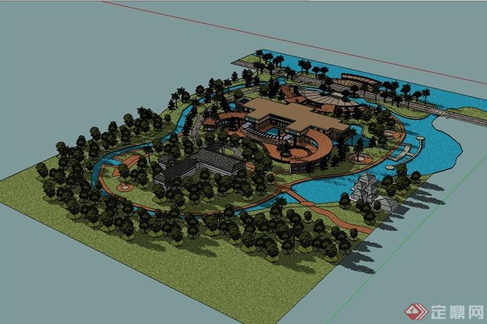 某欧式风格环岛公园景观及部分建筑设计su模型(3)