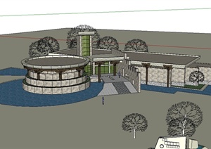 现代风格地质公园博物馆建筑设计SU(草图大师)模型