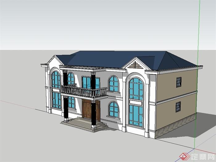 两个美式风格独特别墅建筑楼设计su模型(1)