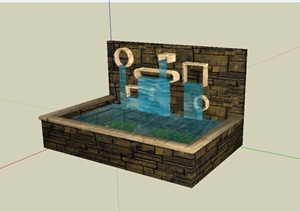 某现代风格跌水池水景设计SU(草图大师)模型