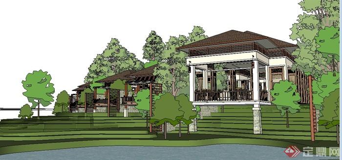 东南亚风格温泉中心建筑设计su模型(1)