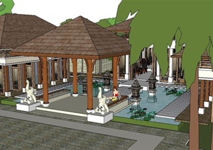 东南亚风格温泉中心建筑设计SU(草图大师)模型