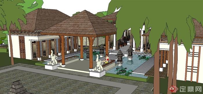 东南亚风格温泉中心建筑设计su模型(2)