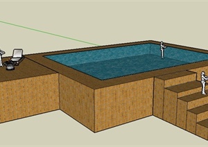 现代简约长方形泳池设计SU(草图大师)模型