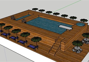 简约矩形游泳池设计SU(草图大师)模型