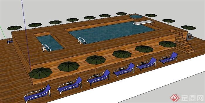 简约矩形游泳池设计su模型(2)