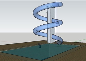 简约矩形泳池及滑梯SU(草图大师)模型