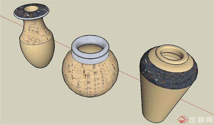 三款陶罐花瓶设计su模型(3)