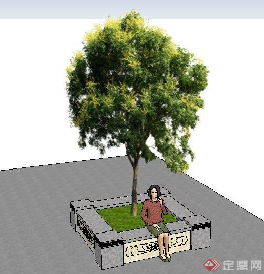 中式石制树池座椅su模型(3)