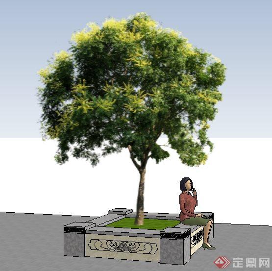 中式石制树池座椅su模型(2)