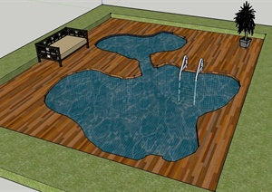 某现代风格私家泳池设计SU(草图大师)模型