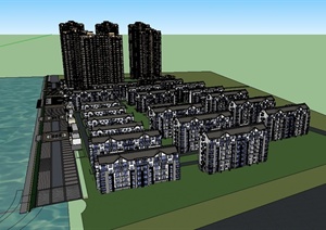 某休宁中式完整小区及商业街建筑楼设计SU(草图大师)模型
