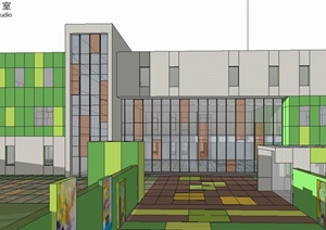 某现代风格绿色幼儿园建筑设计SU(草图大师)模型