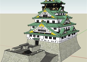 日式风格古建文化建筑Su模型