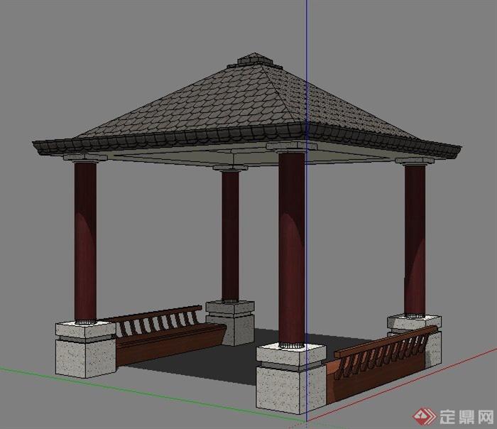 简约新中式景观凉亭设计su模型(1)