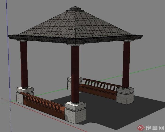 简约新中式景观凉亭设计su模型(3)