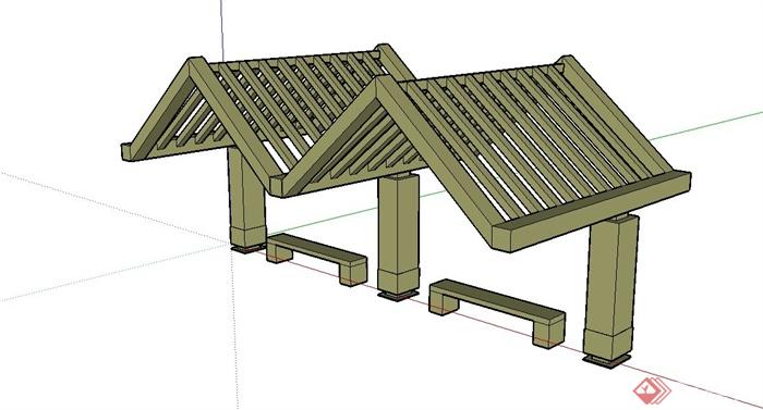 某东南亚风格花架式廊形凉亭设计SU模型(2)