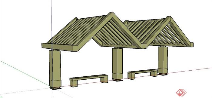 某东南亚风格花架式廊形凉亭设计SU模型(3)