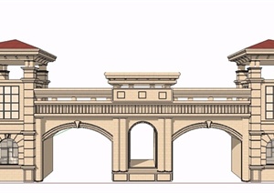 某欧式风格精致住宅小区大门设计SU(草图大师)模型