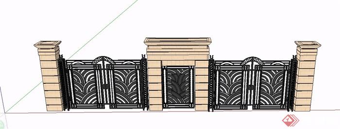某欧式风格联排别墅庭院大门设计SU模型(2)