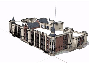 某英式风格完整学校建筑楼设计SU(草图大师)模型