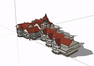 某英式风格独特详细学校教育楼设计SU(草图大师)模型