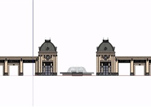 某欧式风格精致住宅区大门设计SU(草图大师)模型