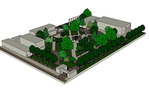 某现代风格校园景观规划一角设计SU(草图大师)模型