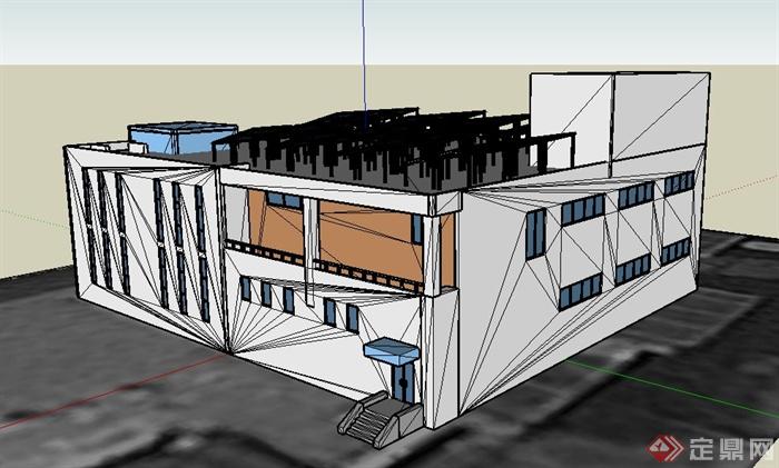 现代科技学院公共澡堂建筑设计su模型(3)