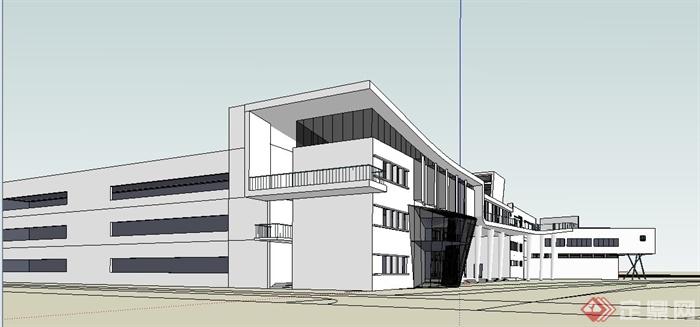 某学校科技楼教学楼建筑设计su模型(3)