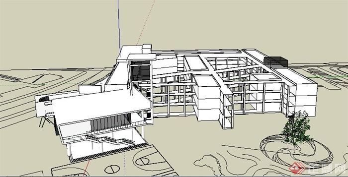 某学校科技楼教学楼建筑设计su模型(5)