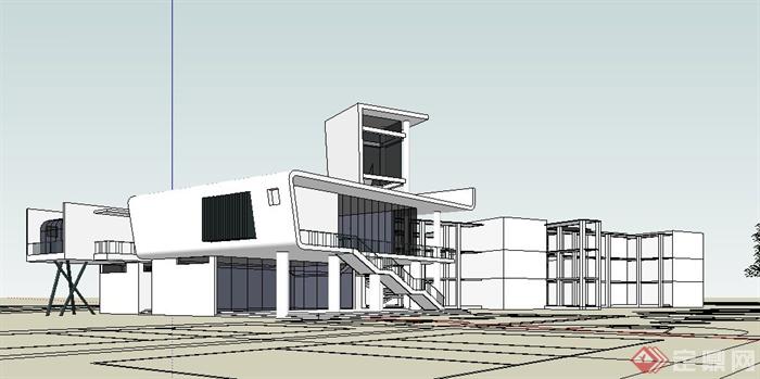 某学校科技楼教学楼建筑设计su模型(4)