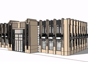 新古典二层商业建筑立面设计SU(草图大师)模型
