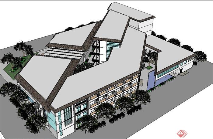简约中式医院大楼建筑设计su模型(3)