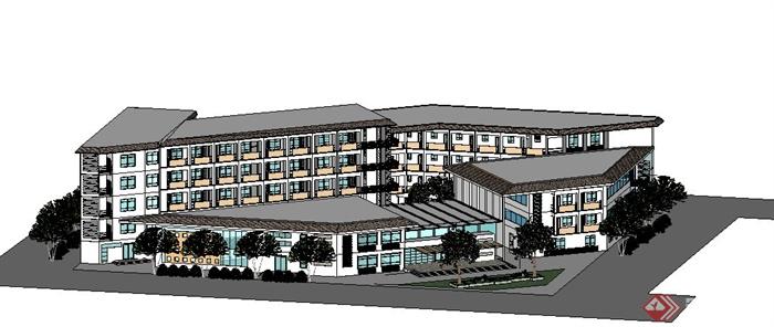 简约中式医院大楼建筑设计su模型(4)