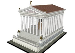 某希腊卡斯托和普鲁克斯神庙建筑设计SU(草图大师)模型