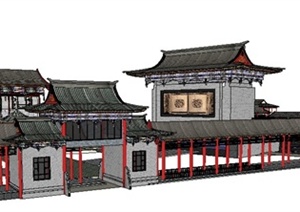 古典中式茶楼茶馆建筑设计SU(草图大师)模型