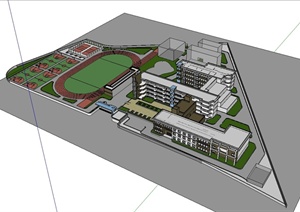 某现代风格学校建筑楼及操场设计SU(草图大师)模型