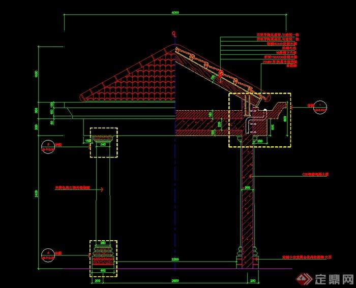 西班牙风格四角景观亭设计cad施工图(1)