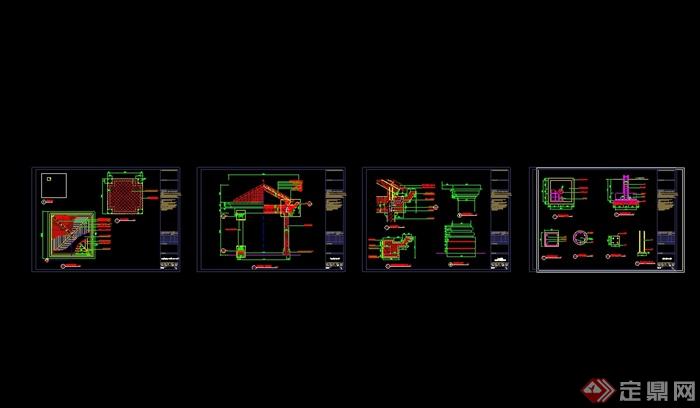 西班牙风格四角景观亭设计cad施工图(3)