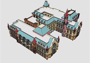 某英式风格幼儿园建筑楼设计SU(草图大师)模型、cad方案、ppt文本