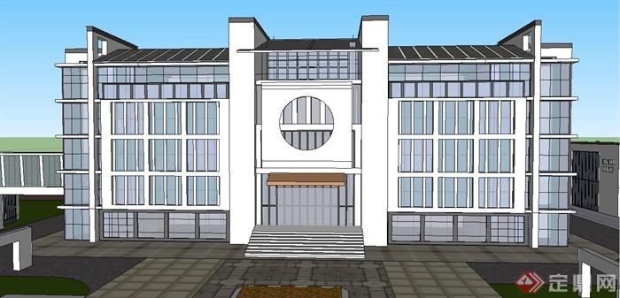 某现代中式风格中学校园建筑设计SU模型(2)