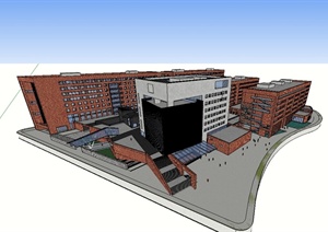 某现代风格大学新校区图书馆教学楼建筑设计SU(草图大师)模型
